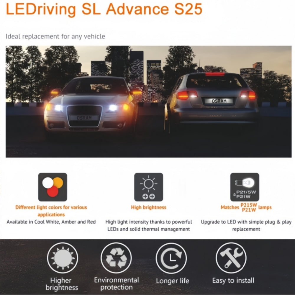 2 x OSRAM 1156 BA15S Cool White LED Globes 12V P21W Signal Light Reverse Lamp