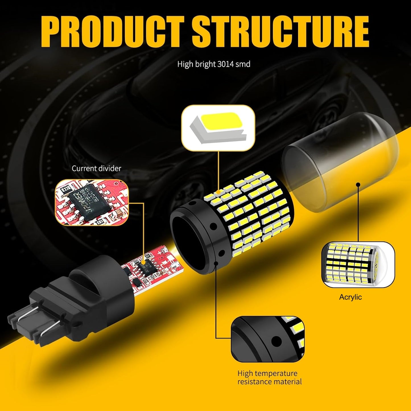 2 x 3156 P27W 12V 2100LM Cool White LED 144SMD 360 degree super Bright (2pcs)