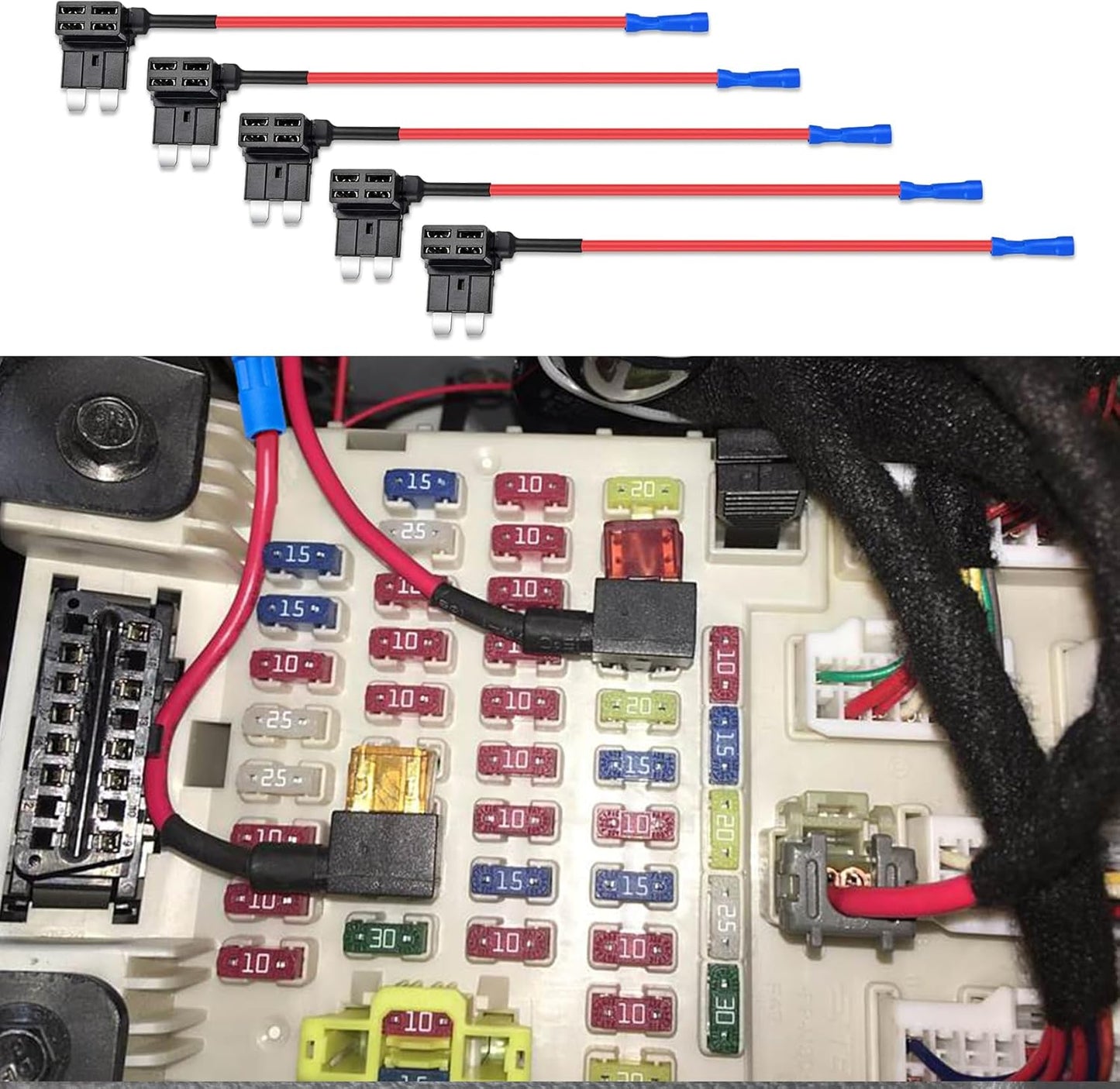 10 x Standard Blade Piggy Back fuse Connector with wire for add on Accessories