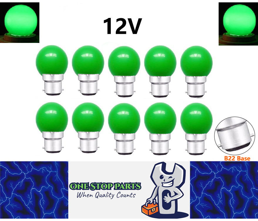 10 x Green 12v B22 1W LED Bubble Globe Frosted Green Lens sign party (10pcs)