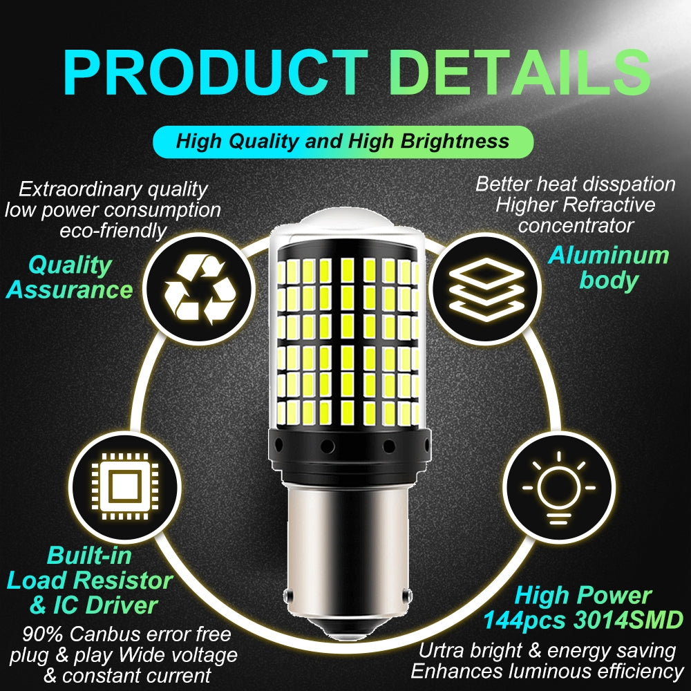 2 x BAU15S 1156 12V 2100LM Red LED 144SMD CANBU 360 degree super Bright (2pcs)