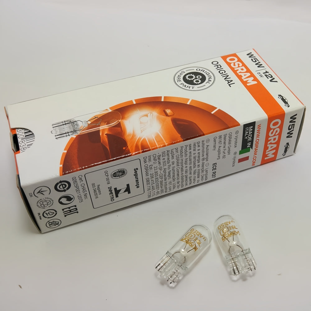 10 x OSRAM T10 12V 5W W5W Original Clear Incandescent Osram T10 Wedge Globes