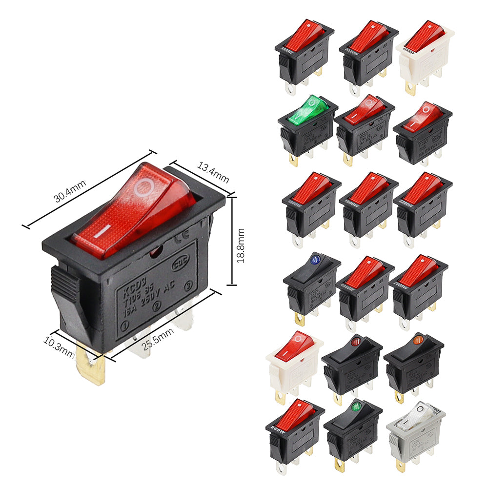 1 x Green Rocker Switch 31x14mm ON/OFF 3 Pin SPST KCD3 Switch Green LED Light