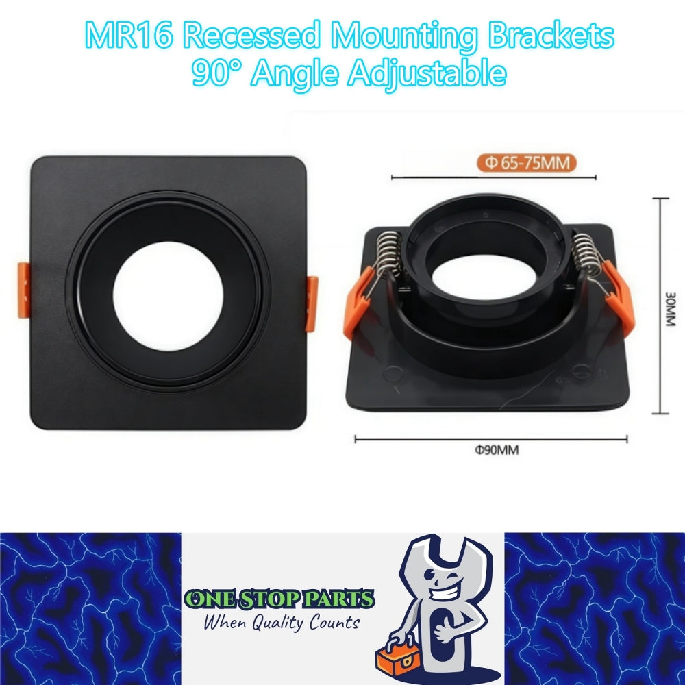 1 x MR16 Recessed Mounting Brackets Black Square Angle Adjustable Mounting Frame