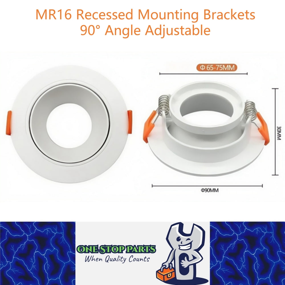 1 x MR16 Recessed Mounting Brackets White Round Angle Adjustable Mounting Frames