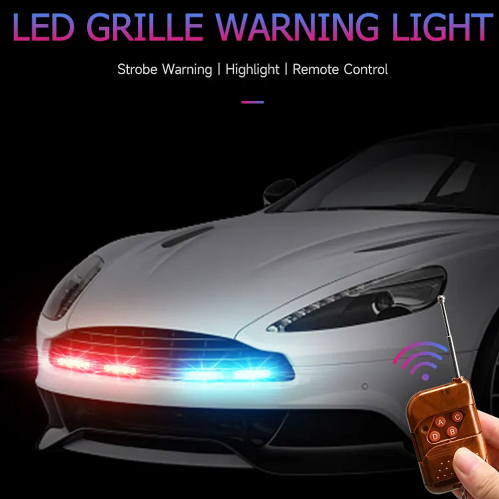 4 x Car Front LED Grille Lights White LED Strobe Light Remote Grill Warning Lamp
