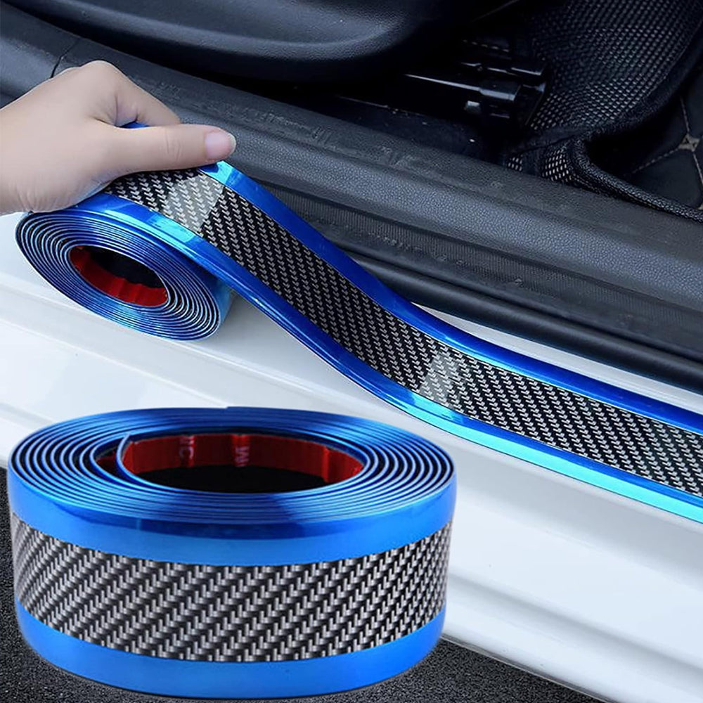 1m x7cm Blue Carbon Fiber Car Door Entry Guard Rearview Mirror Anti Scratch Tape