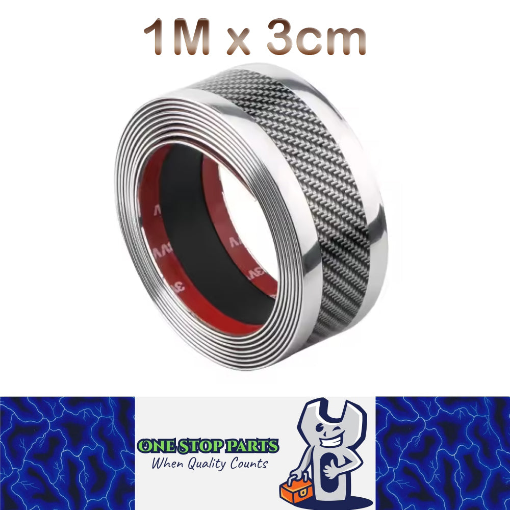 1m x3cm Silver Carbon Fiber Car Door Entry Guard Sticker Anti Scratch Tape Strip