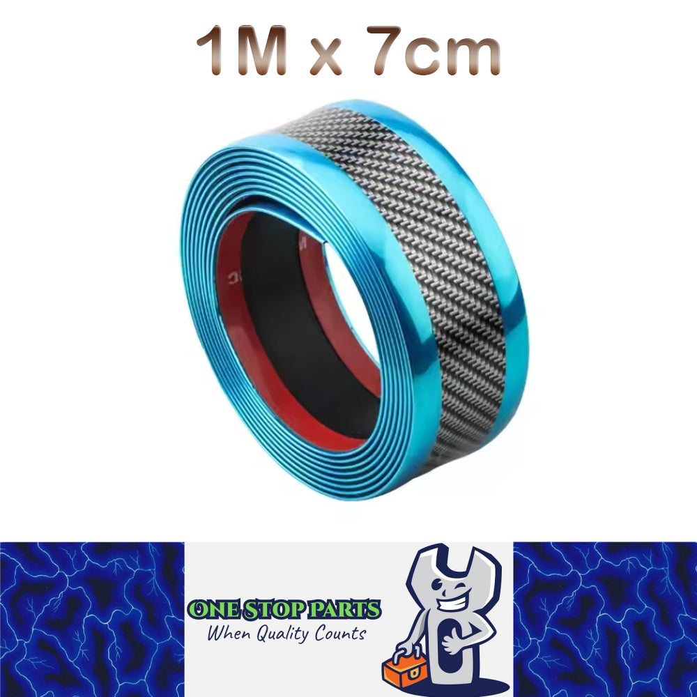 1m x7cm Blue Carbon Fiber Car Door Entry Guard Rearview Mirror Anti Scratch Tape
