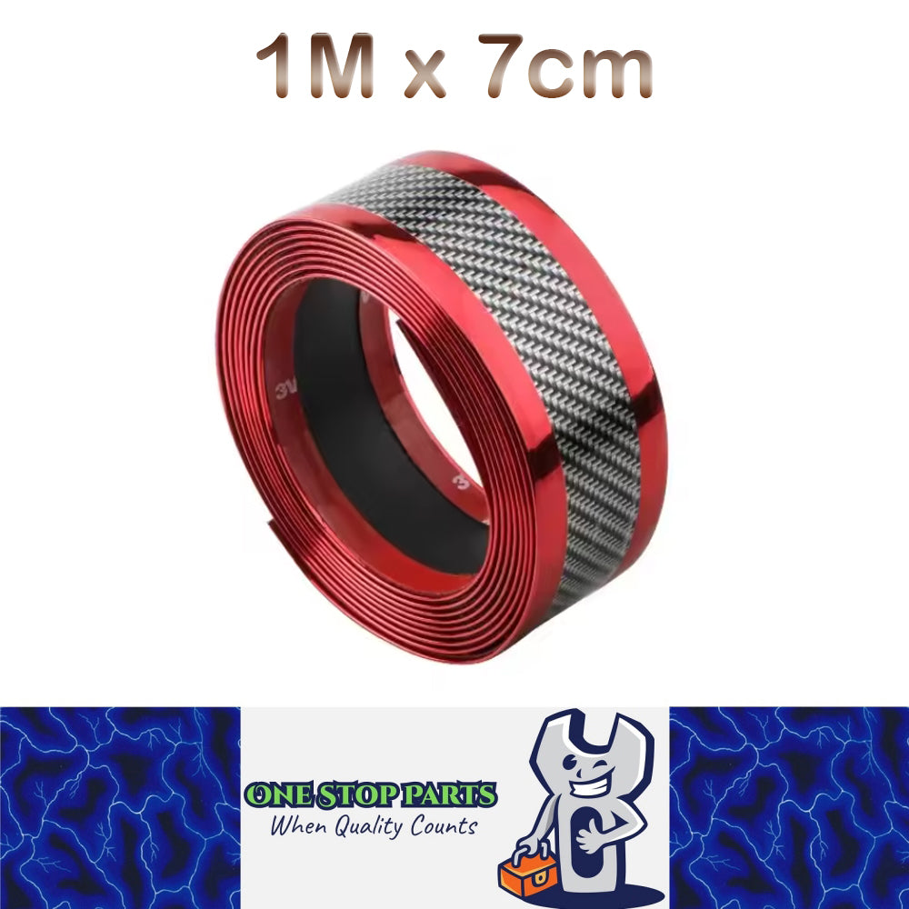 1m x7cm Red Carbon Fiber Car Door Sill Protector Tape Anti Scratch Strip Sticker