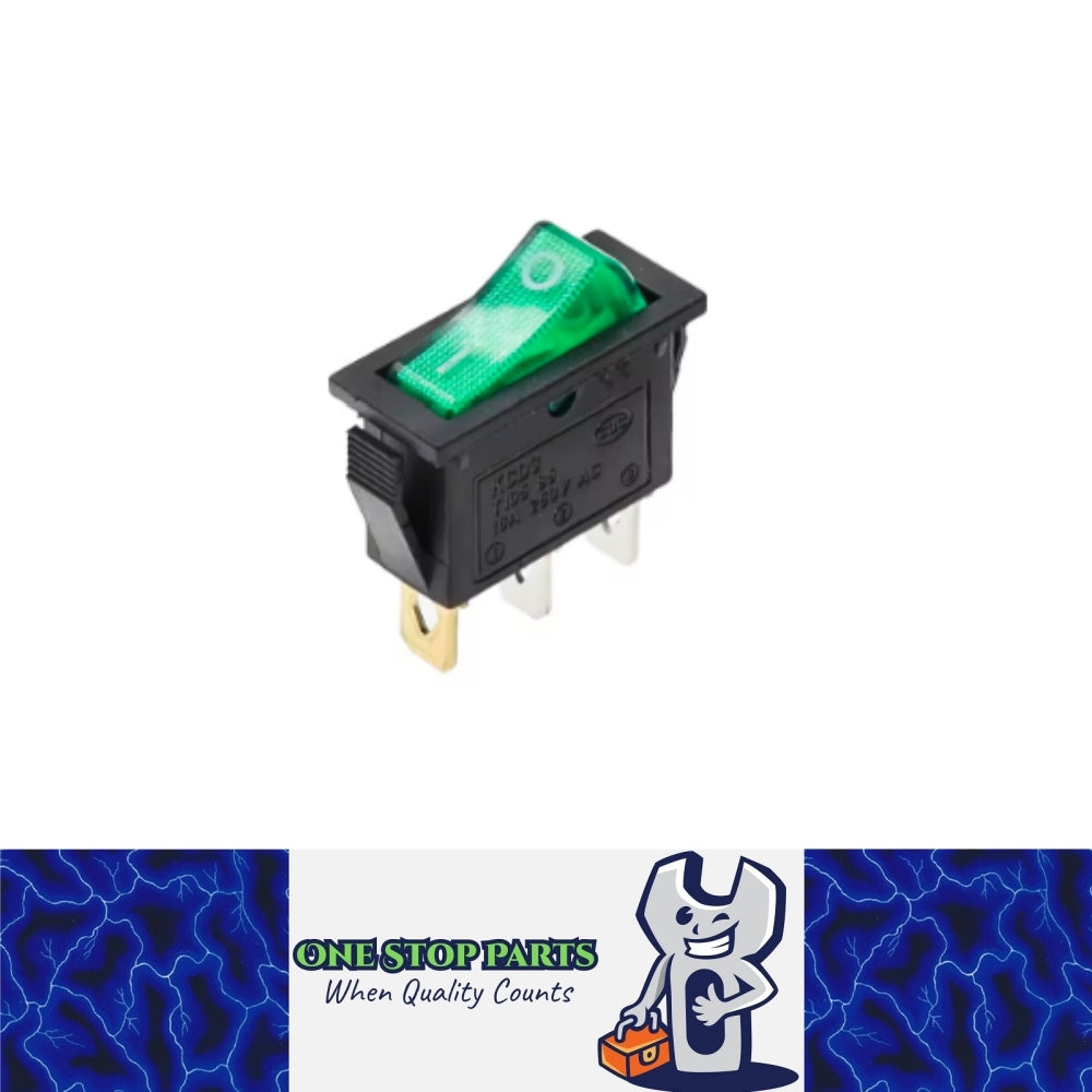 1 x Green Rocker Switch 31x14mm ON/OFF 3 Pin SPST KCD3 Switch Green LED Light