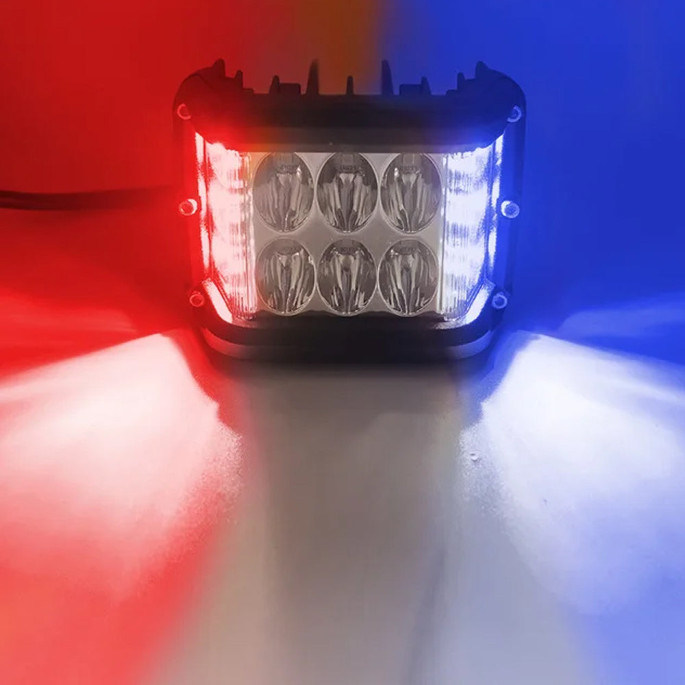 1pc 96x74mm LED Work Light Front White Spot Light & Side Blue/Red Strobe Lamp