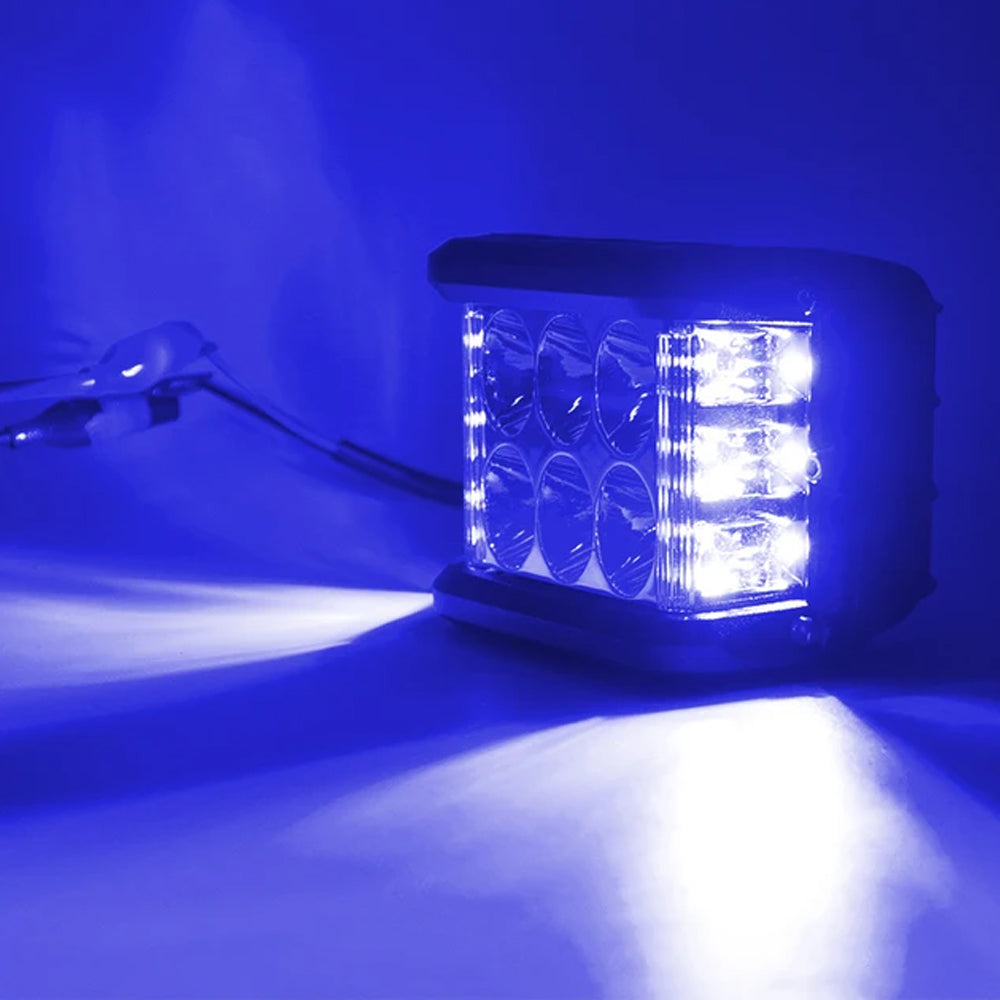1pc 96x74mm LED Work Light Front White Spot Light & Dual Side Blue Strobe Lamp
