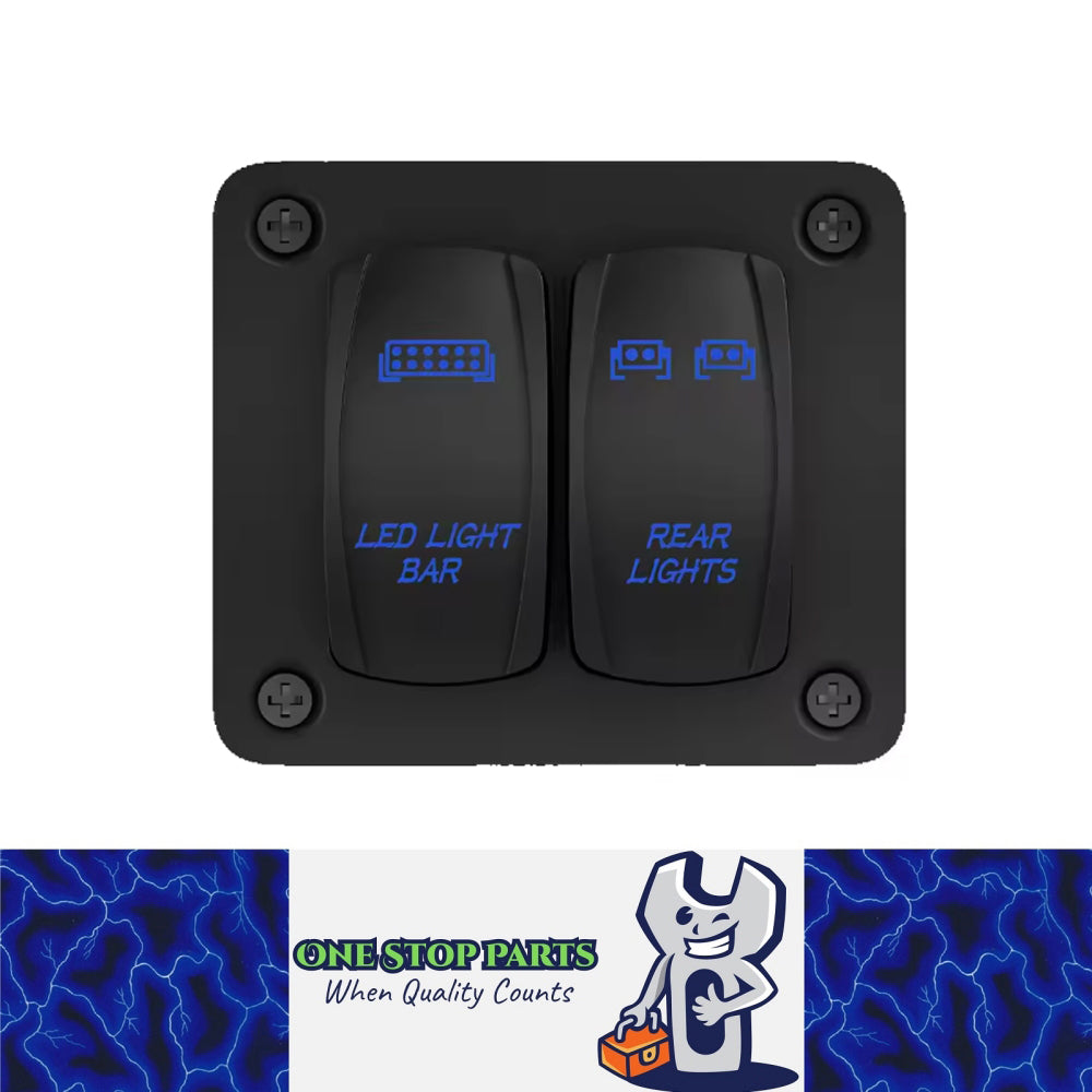 2 Gang Rocker Switch Panel Blue LED Light Bar Switch and Rear Lights Switch