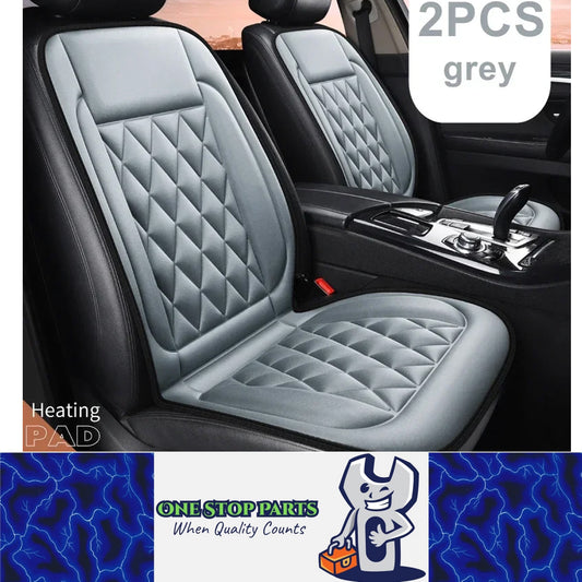 2pcs Grey Heated Car Seat Cushions 12V Car Heated Seat Covers Heating Cushions