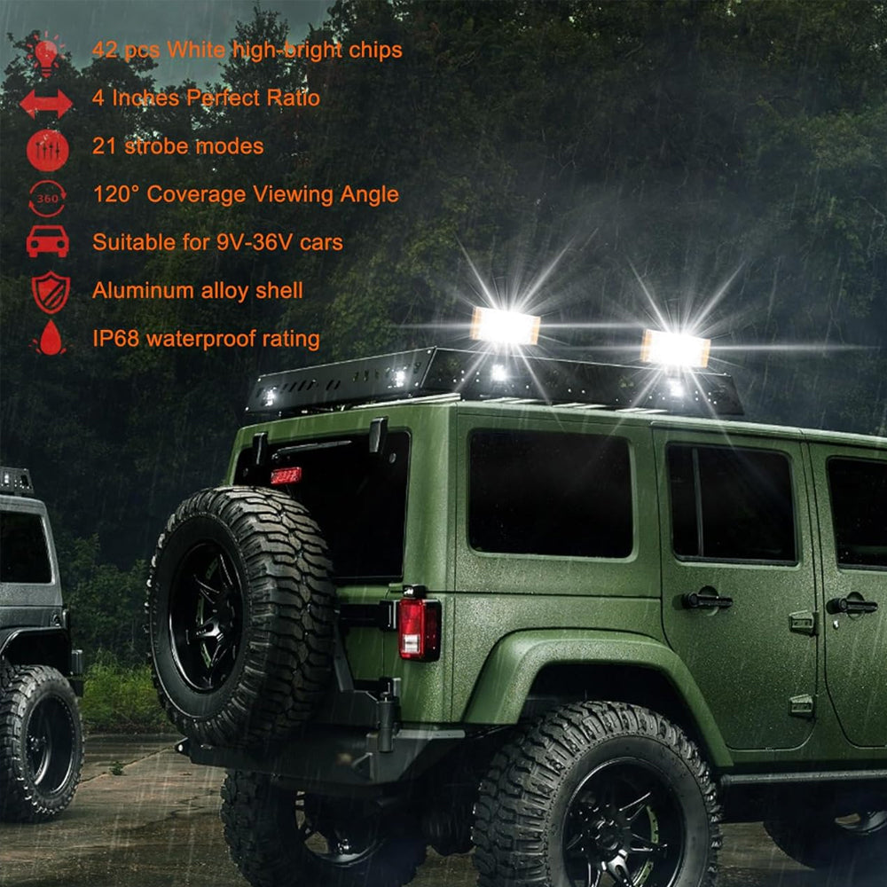 2 x 204W LED Work Light 178x89mm 12-24V 6000K 2 Modes Work Light and Warning