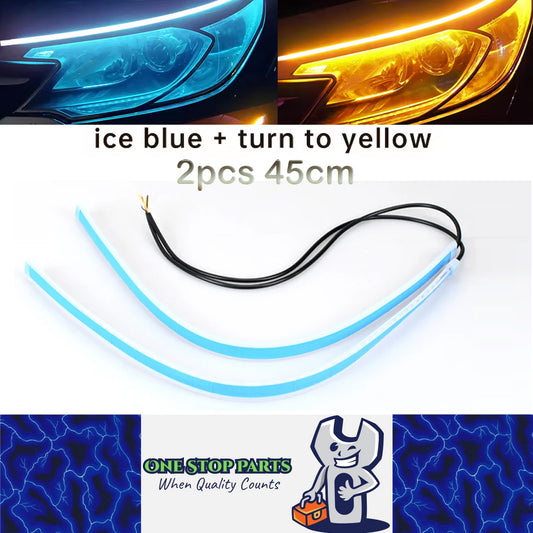 2x 45cm Car LED DRL Daytime Running Light Flexible Strip Light IceBlue to Yellow
