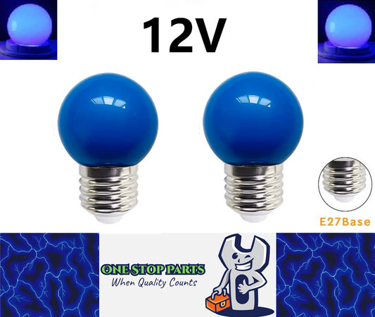 2 x Blue 12v E27 1W LED Bubble Globe Frosted Blue Lens sign party (2pcs)