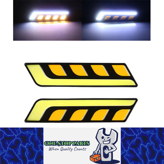 2 x Car LED Daytime Running Lights Dual Colour White Yellow 12V COB Style DRL