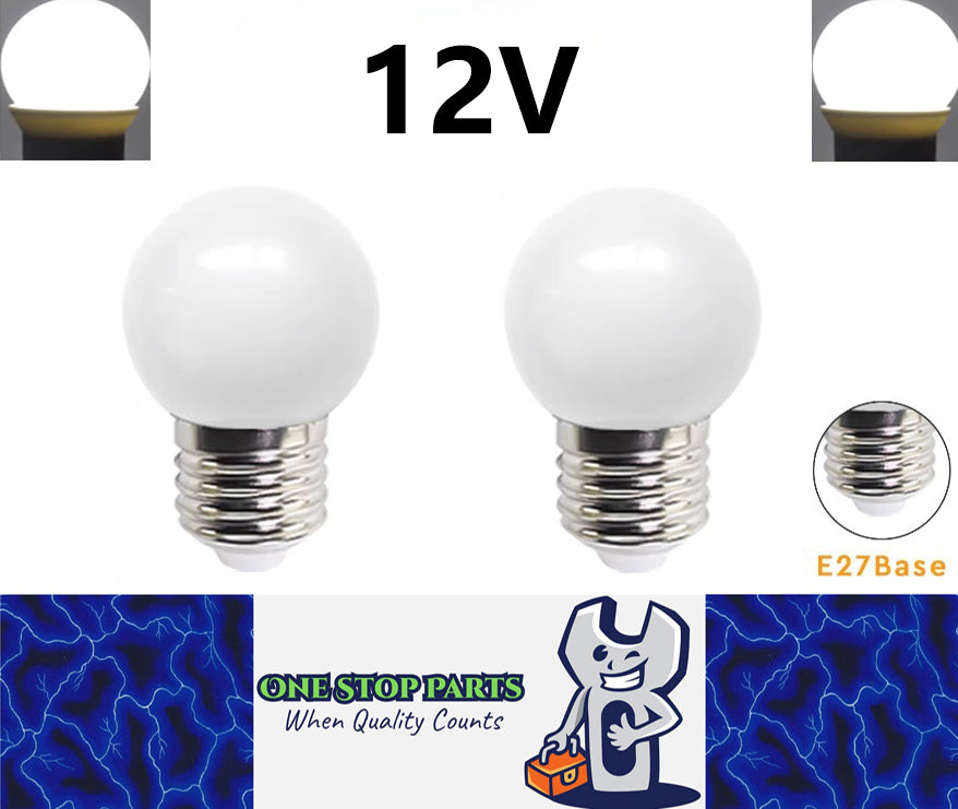 2 x Cool White 12v E27 1W LED Bubble Globe Frosted White ideal for sign (2pcs)