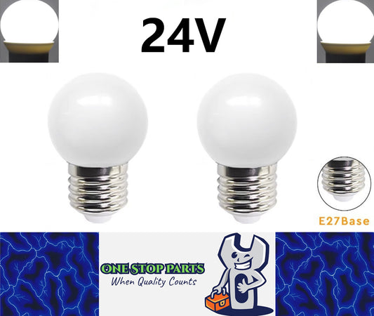2 x Cool White 24V E27 1W LED Bubble Globe Frosted White ideal for sign (2pcs)
