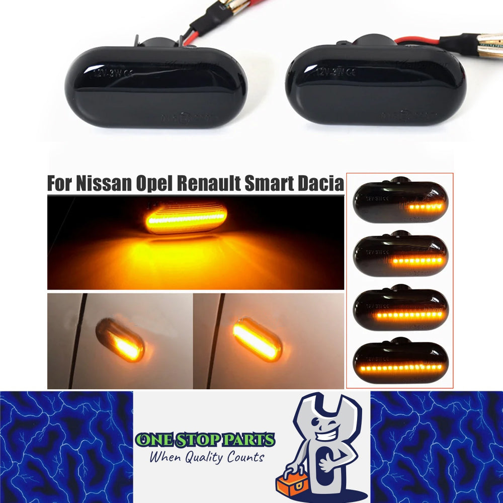 2 x Dynamic LED Side Marker Lights Turn Signal Lamps for Nissan Renault Opel