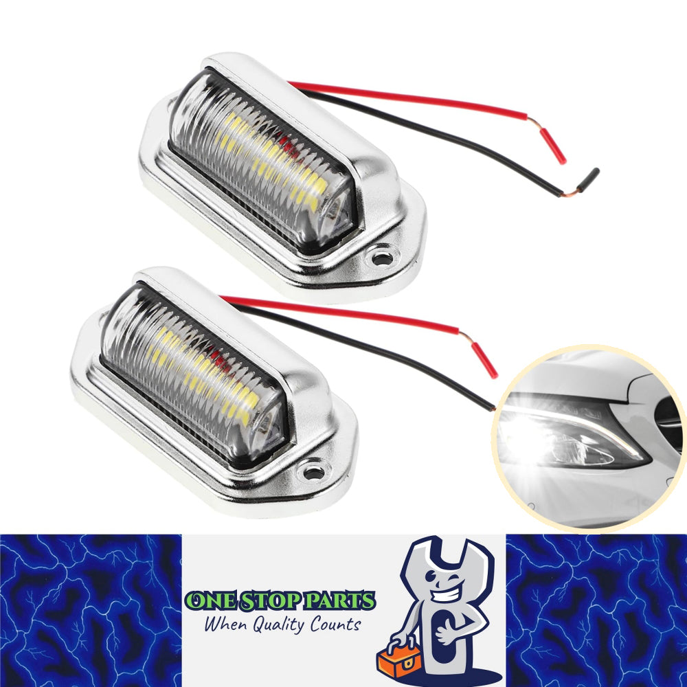 2 x LED Number Plate Lamps Multivolt 12-24v Durable Silver Waterproof Lamps