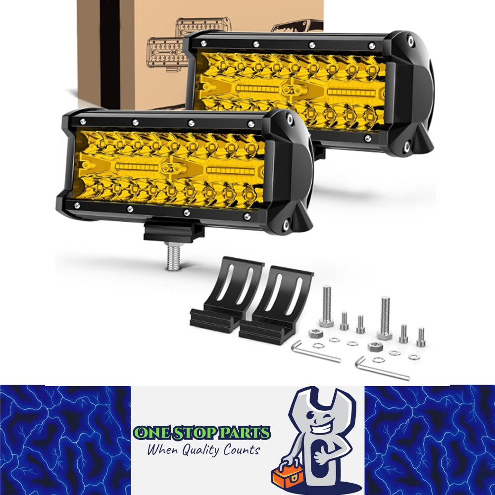 2 x Yellow LED Light Bar 120W 178x80mm Flood Spot beam Combo LED Work Light Bar