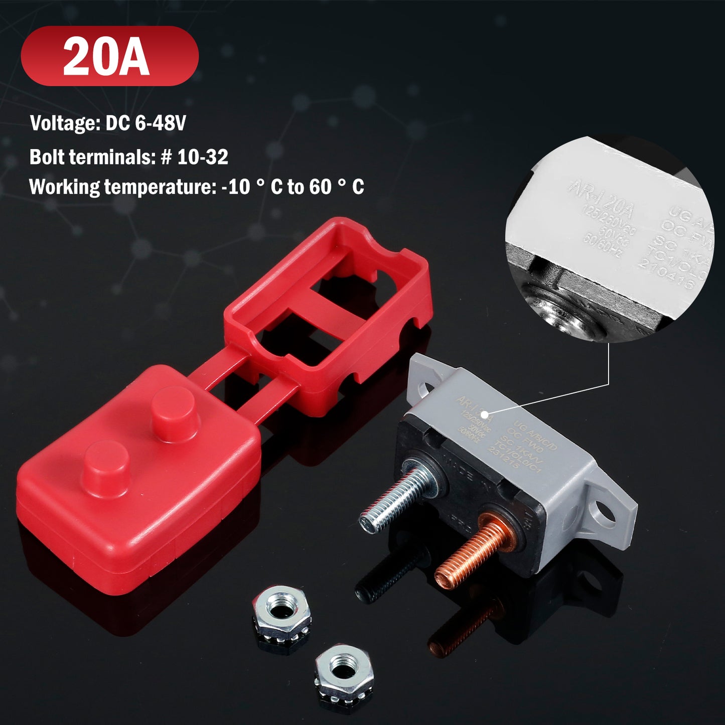 4 x Mini Waterproof Auto Reset 20Amp Circuit Breaker With Dust Boot Covers 4pcs