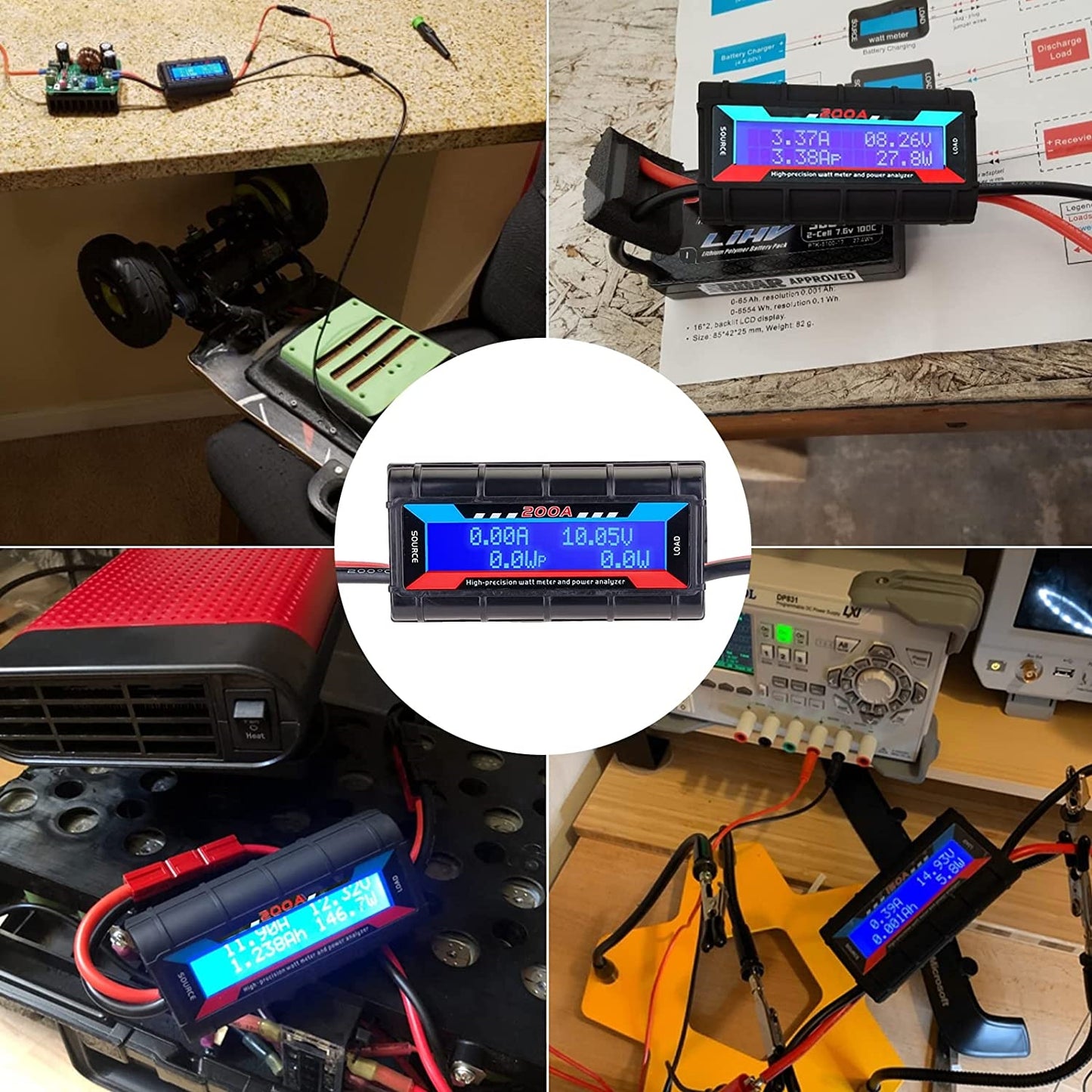 200A Inline Watt Voltage Amp Meter Power Analyzer Monitor With Connectors