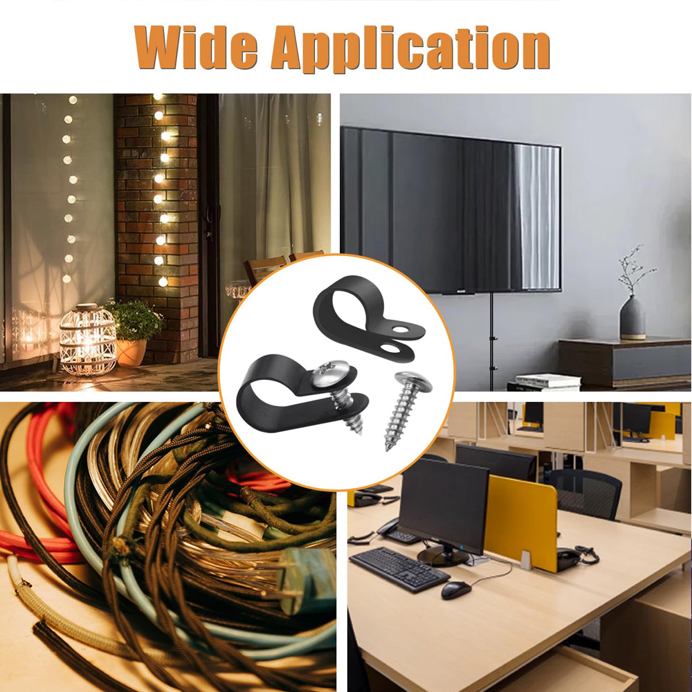 200pc Box Nylon Cable Clamp Plastic P Clips Fasteners Cable Mounts