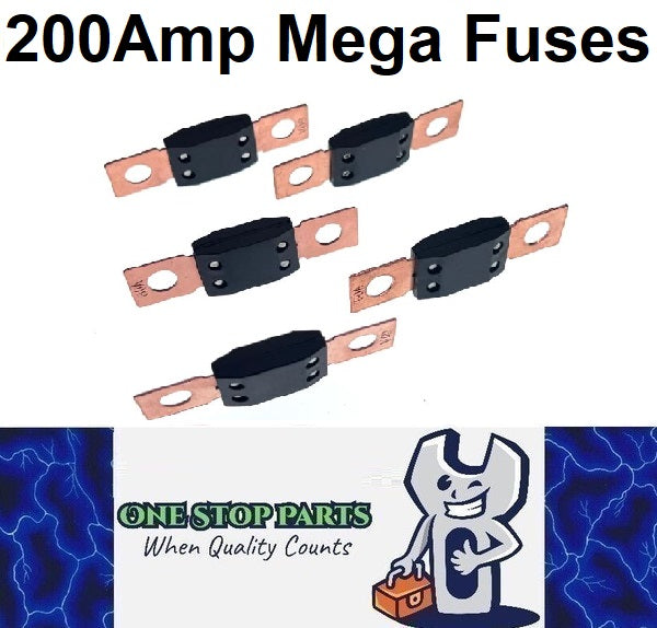 5 x 200A Mega Fuses ANM 200Amp Fuses 68mmx16mm (Hole centres 51mm) 5pcs