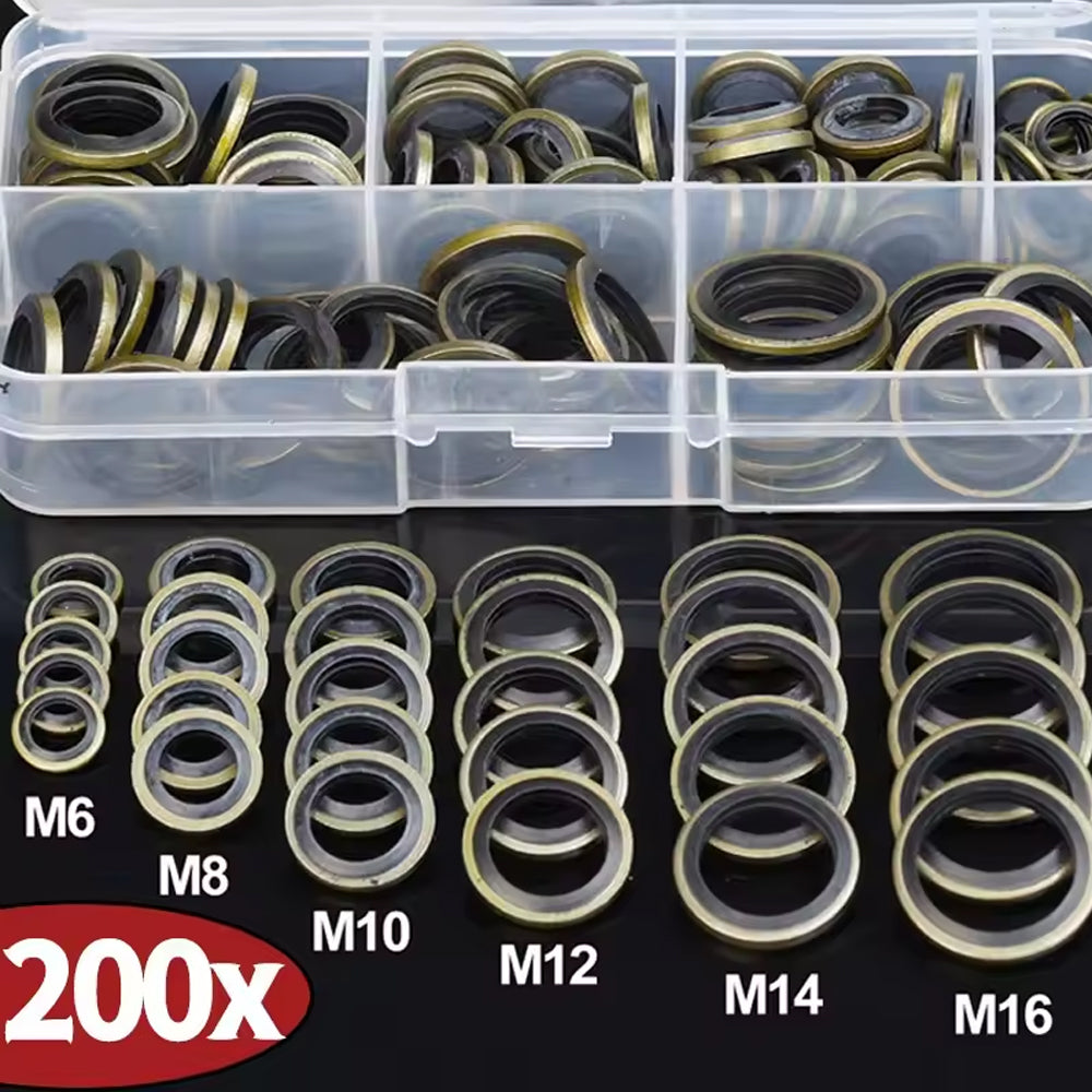 200pcs Metal Bonded Washer Oil Drain Plug Gasket M6/8/10/12/14 /16 Sealing Ring