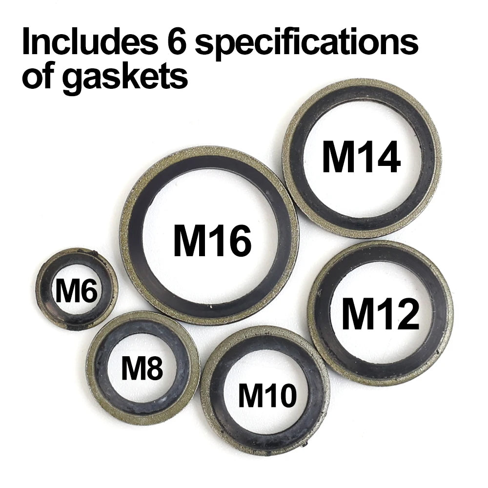 200pcs Metal Bonded Washer Oil Drain Plug Gasket M6/8/10/12/14 /16 Sealing Ring