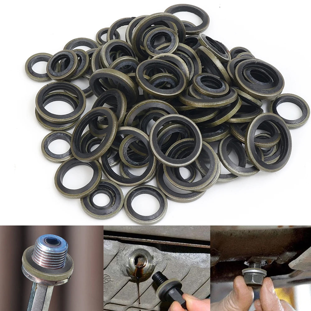200pcs Metal Bonded Washer Oil Drain Plug Gasket M6/8/10/12/14 /16 Sealing Ring