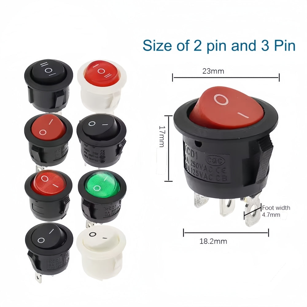 10 x Round Rocker Switch Car Boat Dashboard 2 PIN ON/OFF Power Switch Red Button