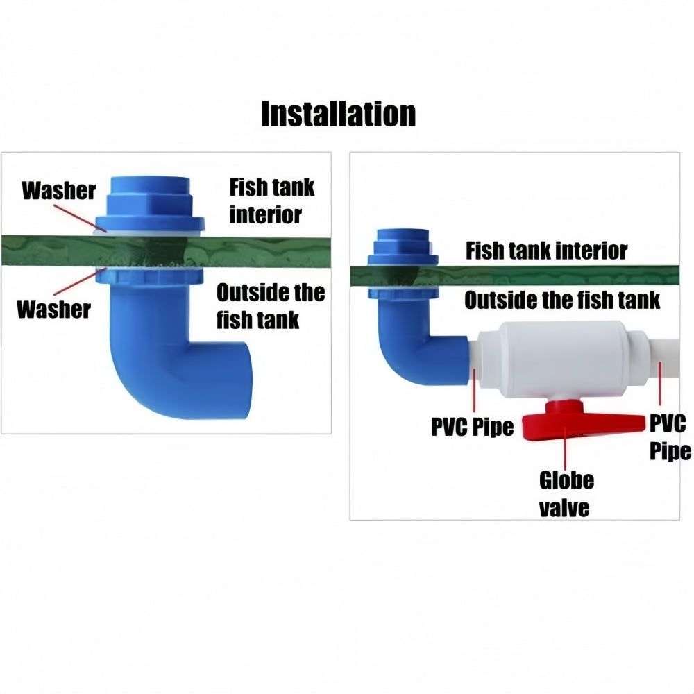 ID40mm Blue PVC Aquarium 90° Elbow Drainage Connector Fish Tank Overflow Joint