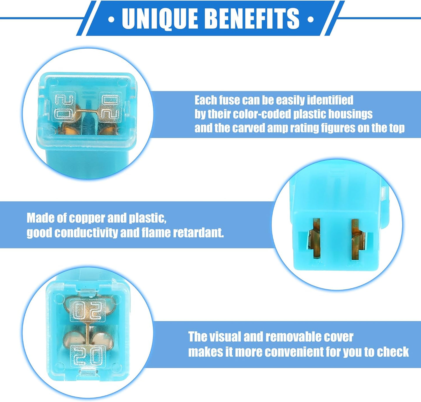 1 x 20Amp Light Blue Mini Slow Blow Fuse Block 10mmx12mm x 16mm High 20A Fuse