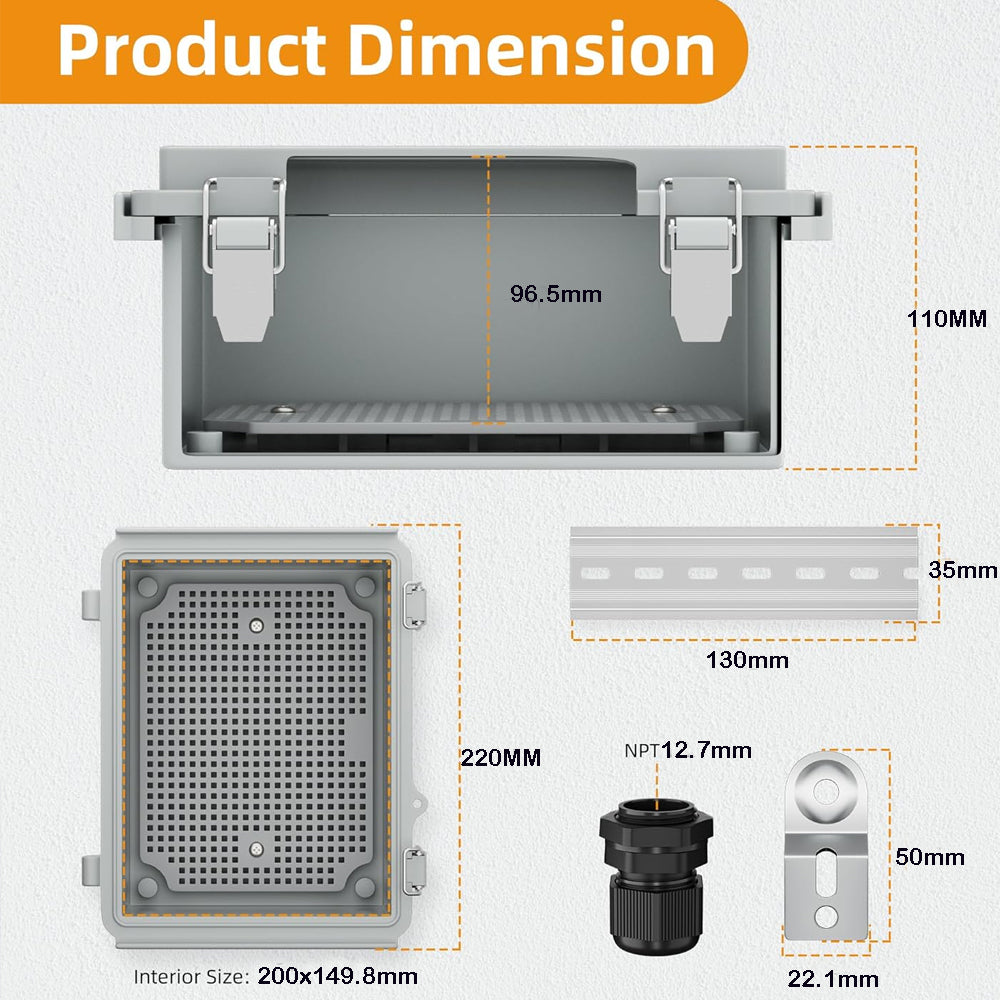 Waterproof Outdoor Electrical Box 220x170x110MM Plastic Junction Enclosure Box