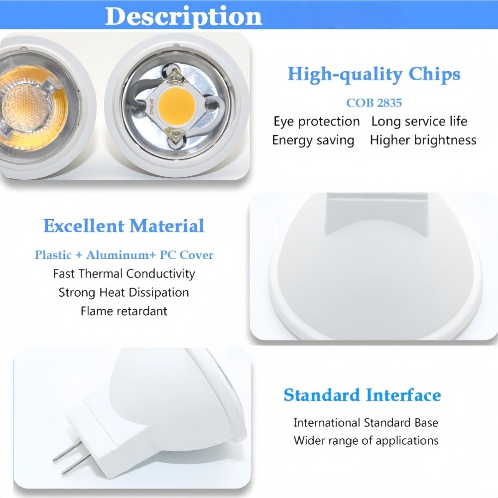 9 x MR11 3W LED Spotlight AC/DC 12V-24V 38 Degree 6000K Cold White Downlight
