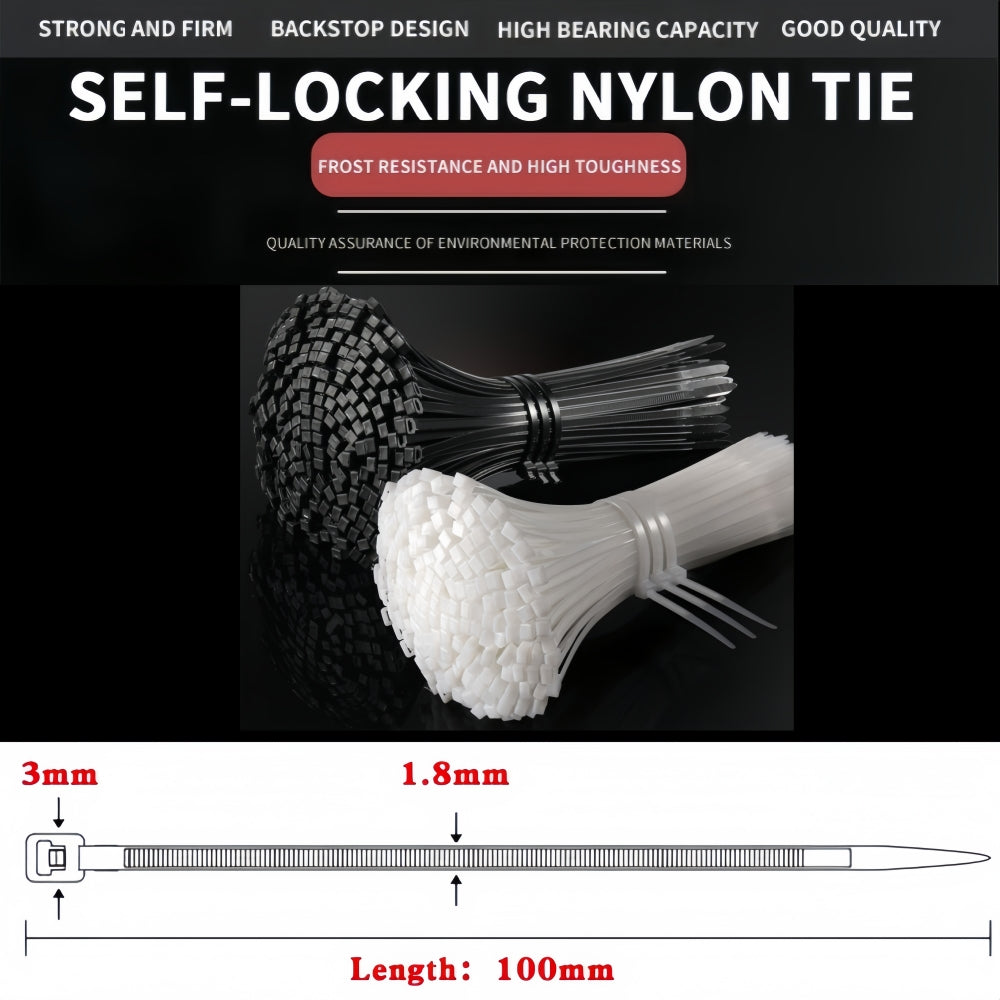 1000 x 100mm Black Cable ties 1.8mm x 100mm Black Plastic Nylon Ties (1000pcs)