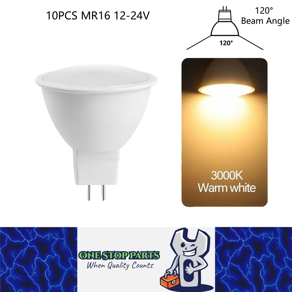 10 x MR16 3W LED Spotlight AC/DC 12V-24V 120 Degree 3000K Warm White Downlight