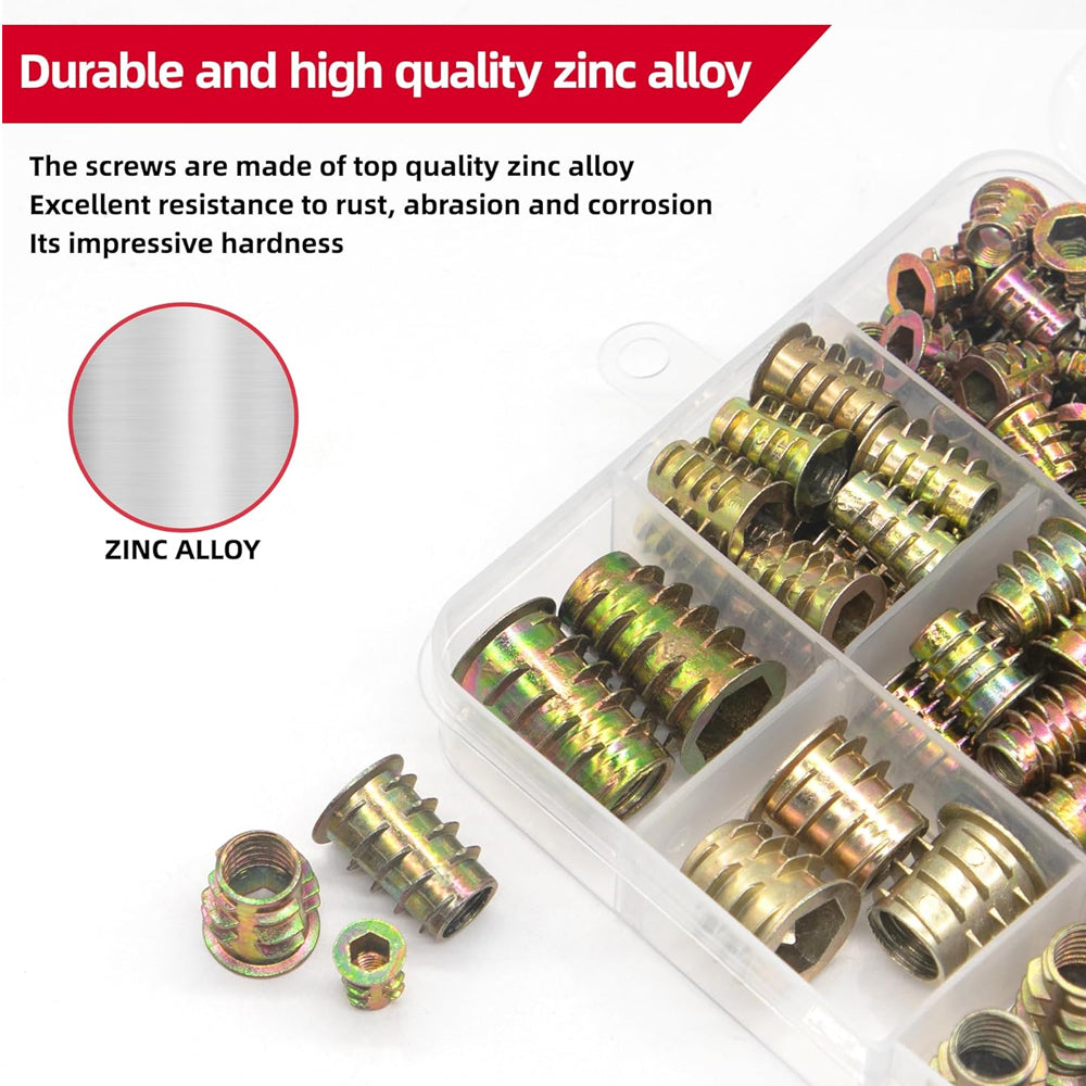 230pcs Wood Threaded Inserts Kit 11 Size M4/5/6/8/10 Furniture Assembly Nut