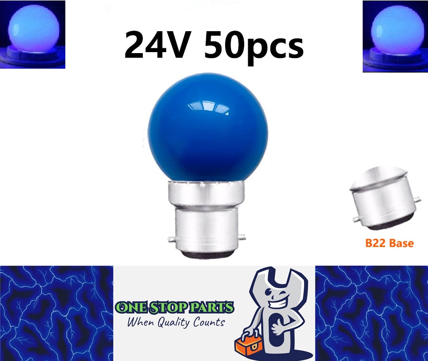 50 x Blue 24V B22 1W LED Bubble Globe Frosted Blue Lens sign party (50pcs)