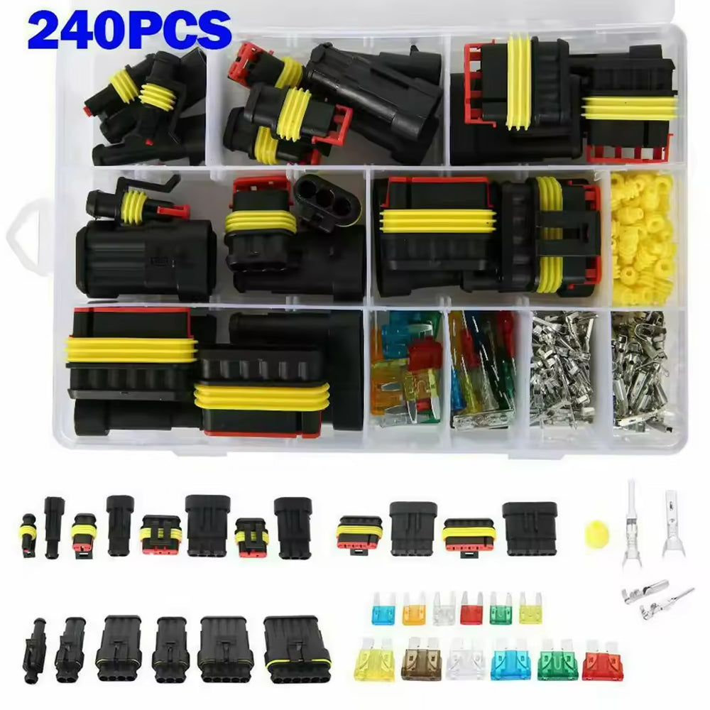 14 Sets 1/2/3/4/5/6 Pin AMP Waterproof Connectors Plugs with 22pcs Blade Fuses