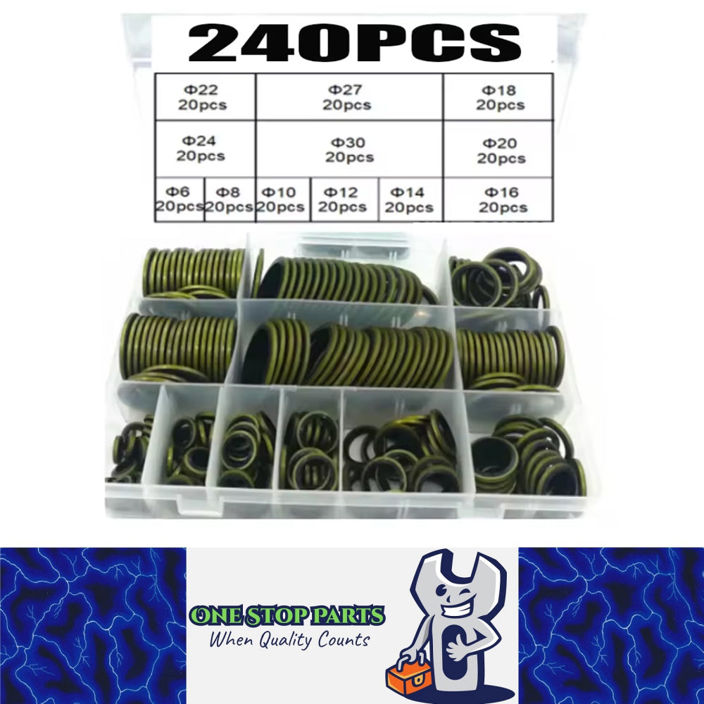 240pcs Metal Bonded Washer Oil Drain Plug Gaskets Kit M6 to M30 Washer Seal Ring