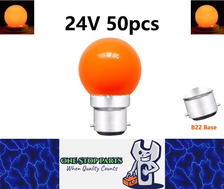 50 x Orange 24V B22 1W LED Bubble Globe Frosted Orange Lens sign party (50pcs)