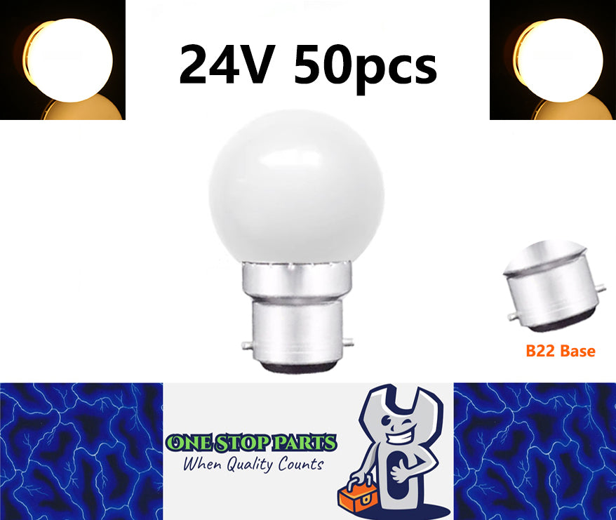 50 x Warm White 24v B22 1W LED Bubble Globe Frosted White ideal for sign (50pcs)