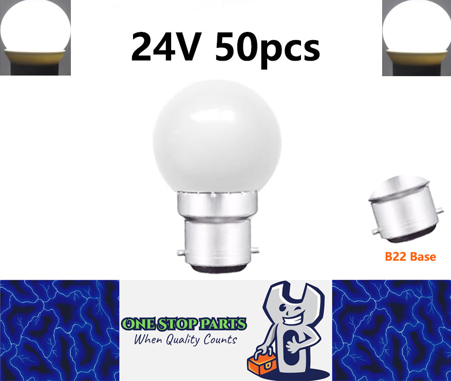 50 x Cool White 24V B22 1W LED Bubble Globe Frosted White ideal for sign (50pcs)