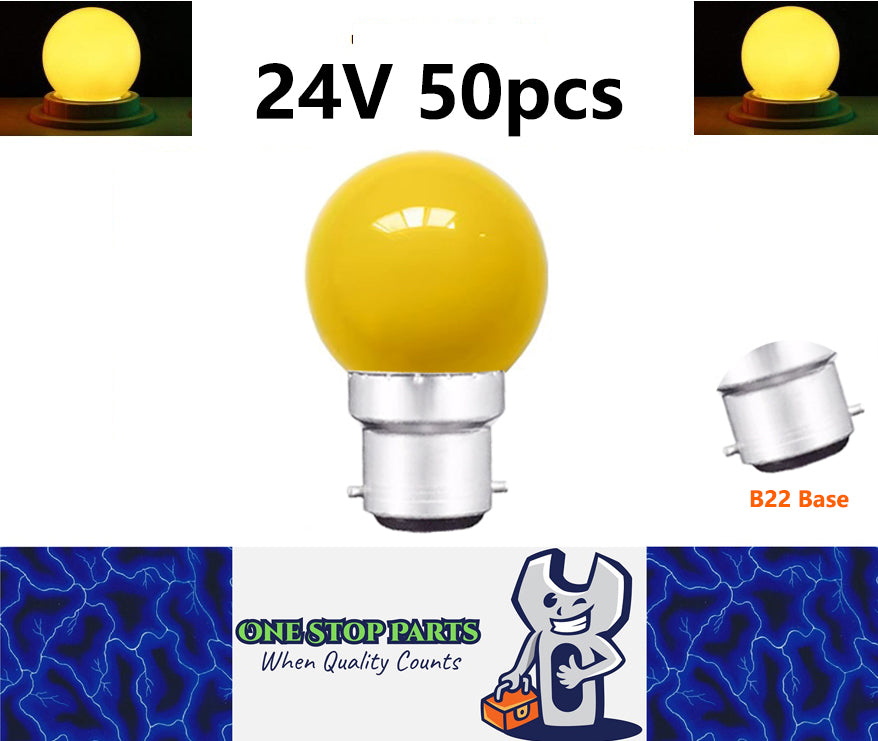 50 x Yellow 24V B22 1W LED Bubble Globe Frosted Yellow Lens sign party (50pcs)